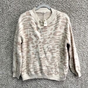ANDTHEWHY‎ Sweater Women's M/L Tan Animal Print Crewneck Long Sleeve Knit NWT